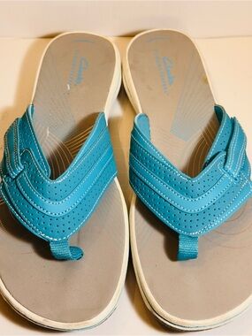 Clarks Cloudsteppers Brinkley Keely Aqua Flip Flop Sandals Womens 9M